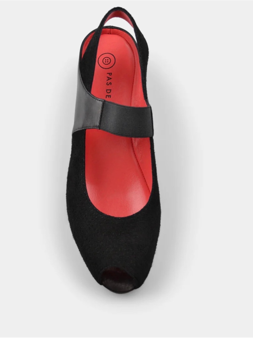 Pas de Rouge Women’s Black Suede Leather Mule,Red Insole size 39.5 Made in Italy